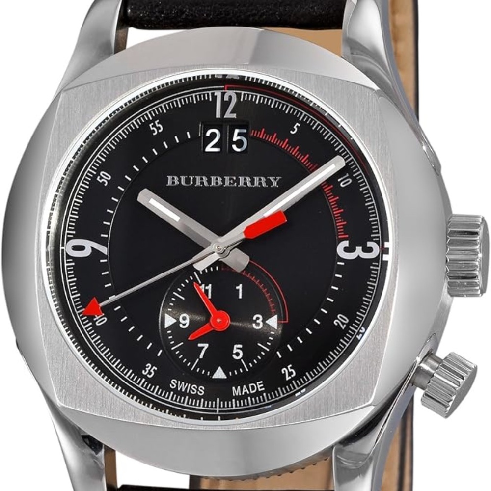 Burberry Mens Dual Time Watch BU7601 Stainless Steel and Leather